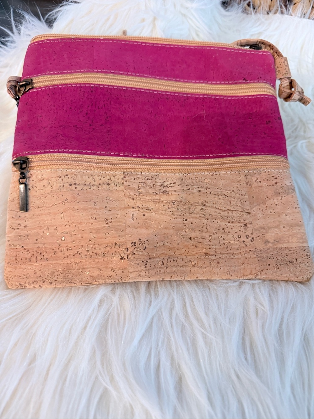 Stylish Pink and Natural Cork Crossbody Bag